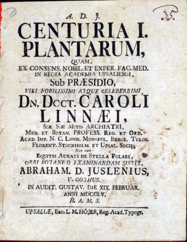 Centuria I. Plantarum, ... cover