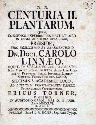 Centuria II. Plantarum, ... cover