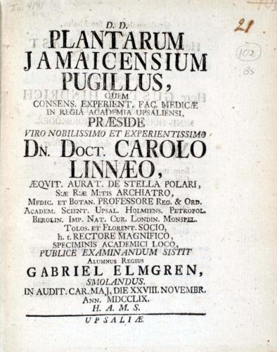 Plantarum Jamaicensium Pugillus, ... cover